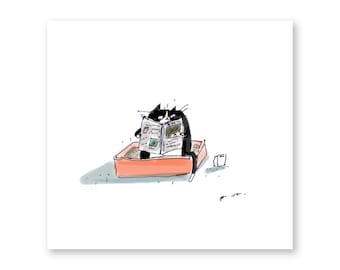 Quality Toilet Time- Tuxedo Cat- Funny Cat Art- Cat Dad or Cat Mom Gift - Cat Print- Art for Bathroom