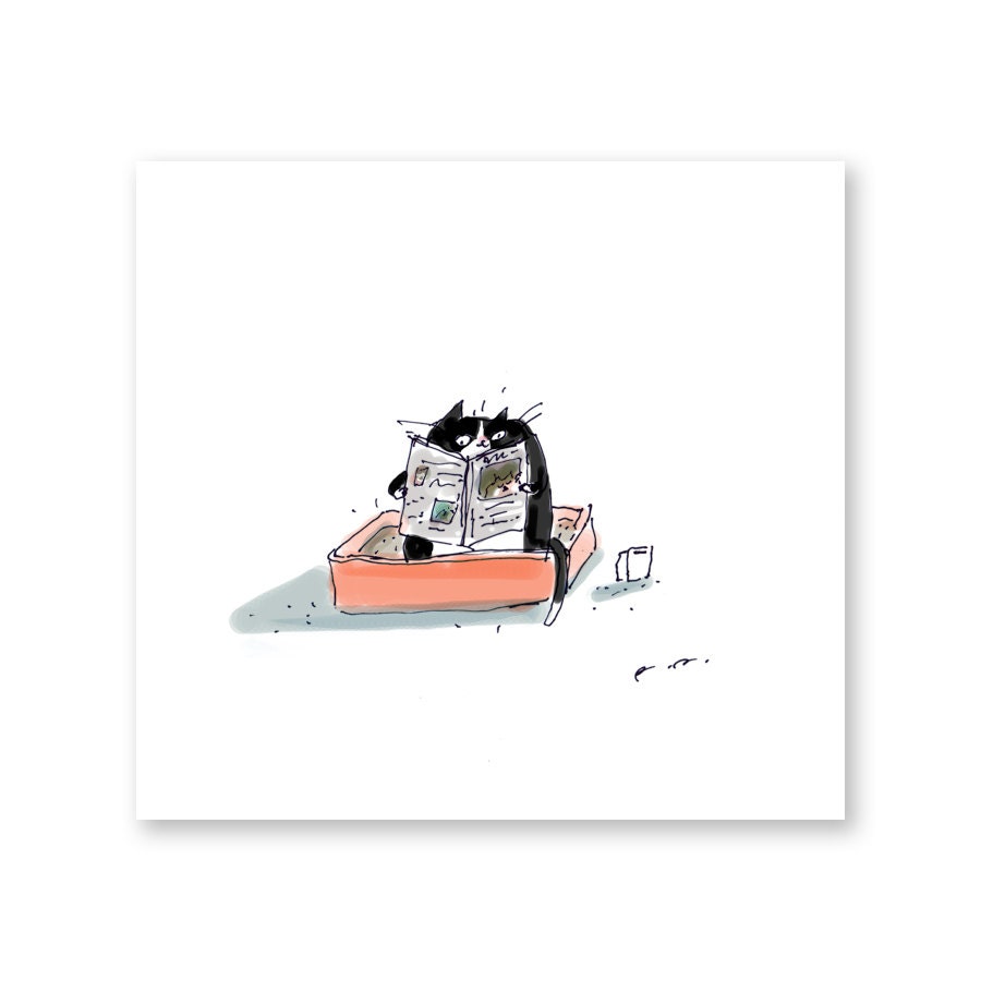 Quality Toilet Time- Tuxedo Cat- Funny Cat Art- Cat Dad or Cat Mom Gi…