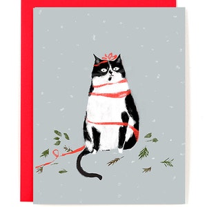 Seasons Greetings - Christmas Cat Card - Tuxedo Cat