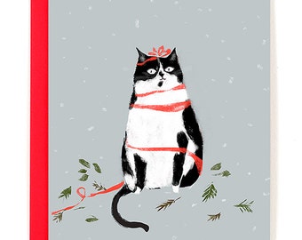 Seasons Greetings - Christmas Cat Card - Tuxedo Cat