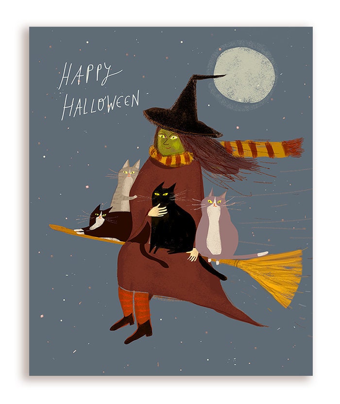 Treat Run- Halloween Card - Cat - Witch - Cat Lady- Cat Mom - Funny H…