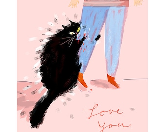 Love Bites Cat Print - Cat Lover - Cat Mom or Cat Dad Art