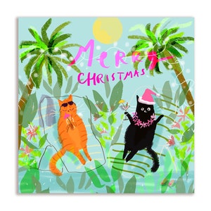 Merry Christmas Beach Cats Card - Square