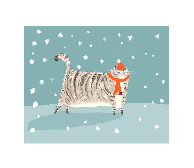 Snowflake Cat Print Holiday Cat Art Etsy