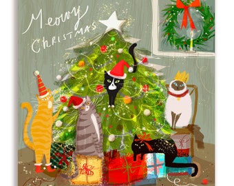 Meowy Christmas Cat Card - Square