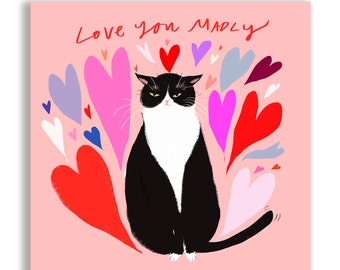 Love You Madly - Valentine's Day Cat Card - Square Card - Cat Lover