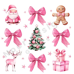 Coquette Pink Christmas Png, Pink Bow Christmas Png,Trendy Santa Png,Christmas Sublimation Design,Vintage Christmas Png, Christmas Tree Png