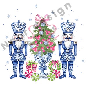 Chinoiserie Nutcracker Christmas PNG, Preppy Christmas Png, Holiday Vibes, Nutcracker Png, Christmas Tree, Pink Christmas Png Sublimation