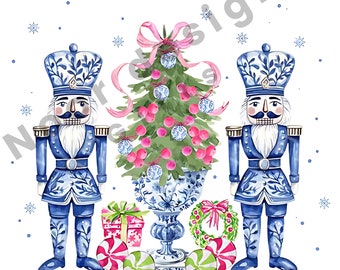 Chinoiserie Nussknacker Weihnachten PNG, Preppy Weihnachten Png, Urlaubsstimmung, Nussknacker Png, Weihnachtsbaum, Rosa Weihnachten Png Sublimation