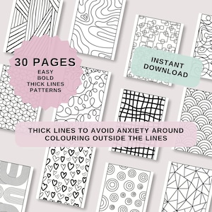 Easy Bold Patterns Colouring Pages // Instant Download // Mindfulness Coloring // Printable // Minimalist Art Therapy // Anxiety // Calming