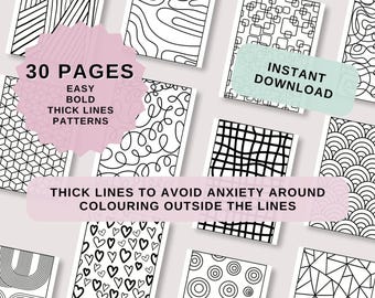 Easy Bold Patterns Malseiten // Sofortiger Download // Mindfulness Färbung // Druckbar // Minimalistische Kunsttherapie // Angst // Beruhigend