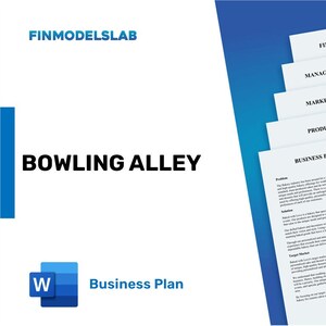 May include: A business plan for a bowling alley, titled "Bowling Alley Business Plan" in a blue and white Microsoft Word document. The document is partially visible and shows a section titled "Problem" with text describing the bakery industry.