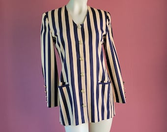 90's Vintage APART Brand Stripe Button Front Woman's Retro Blazer