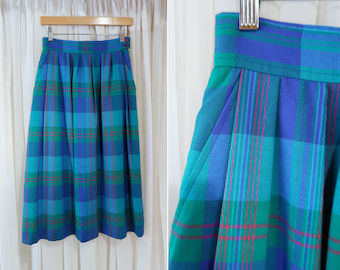 Vintage Miss Pendleton Blue and Green Plaid Woman's Midi Skirt