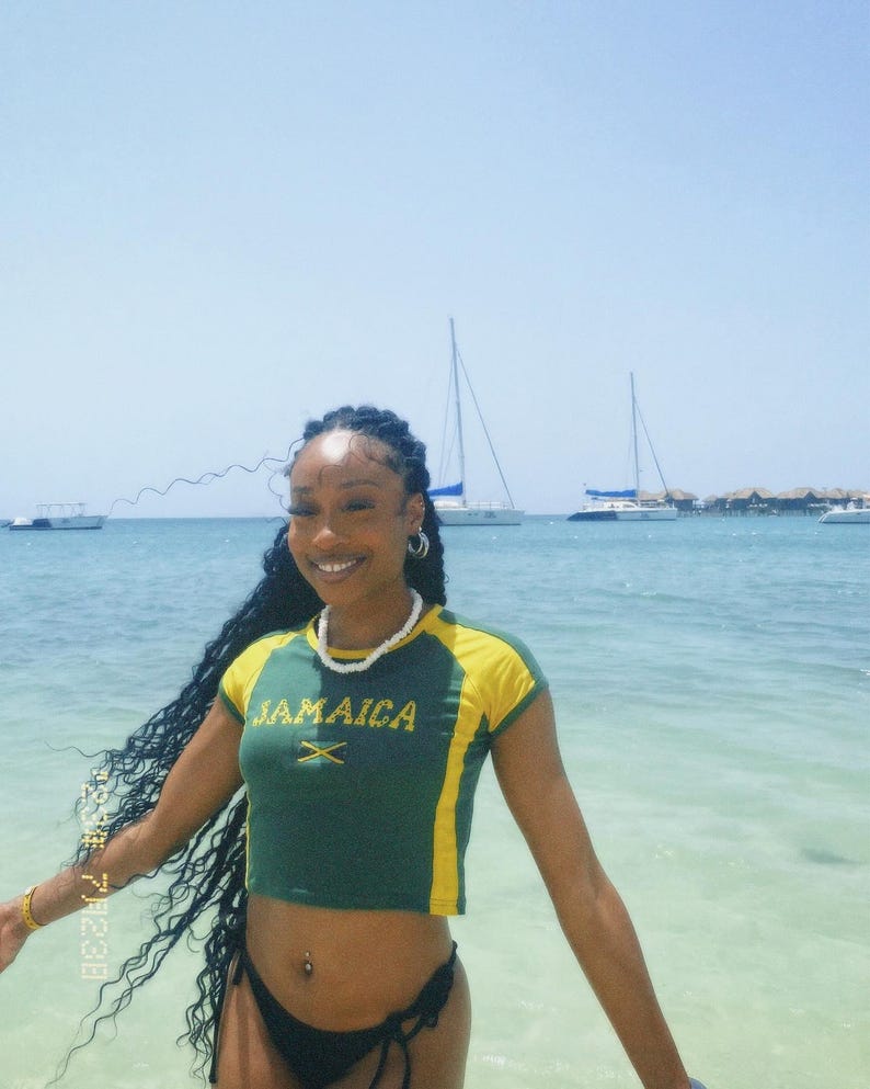 Jamaica Baby Tee Jersey Top, Soccer Y2k Vintage 2000s , Jamaica Baby
