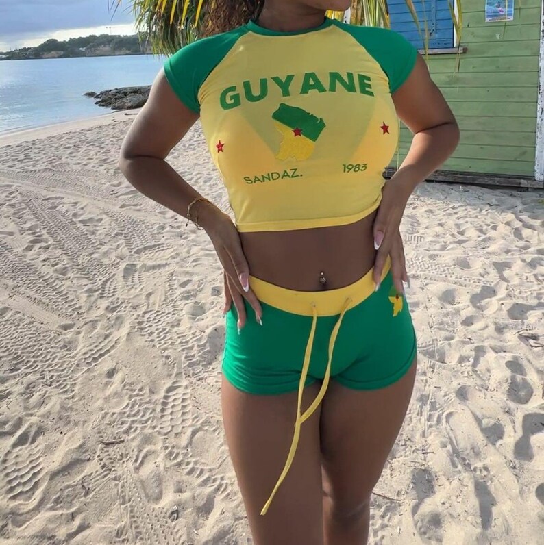 Guyane Baby Tee Jersey Top, Guyane Baby Tee, Vintage 2000s Y2K Crop Top