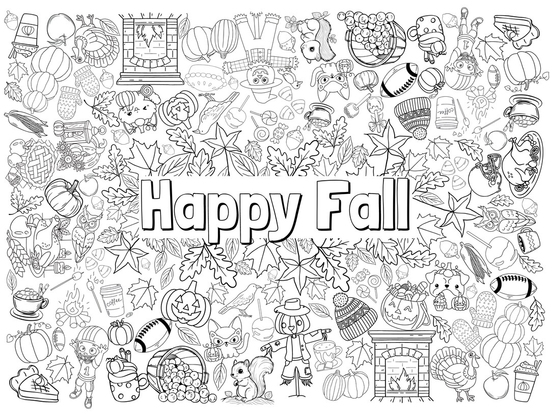 GIANT Fall Coloring Poster, Huge Autumn Coloring Page, Kids Activity Printable up to 3 Feet by 4 ...