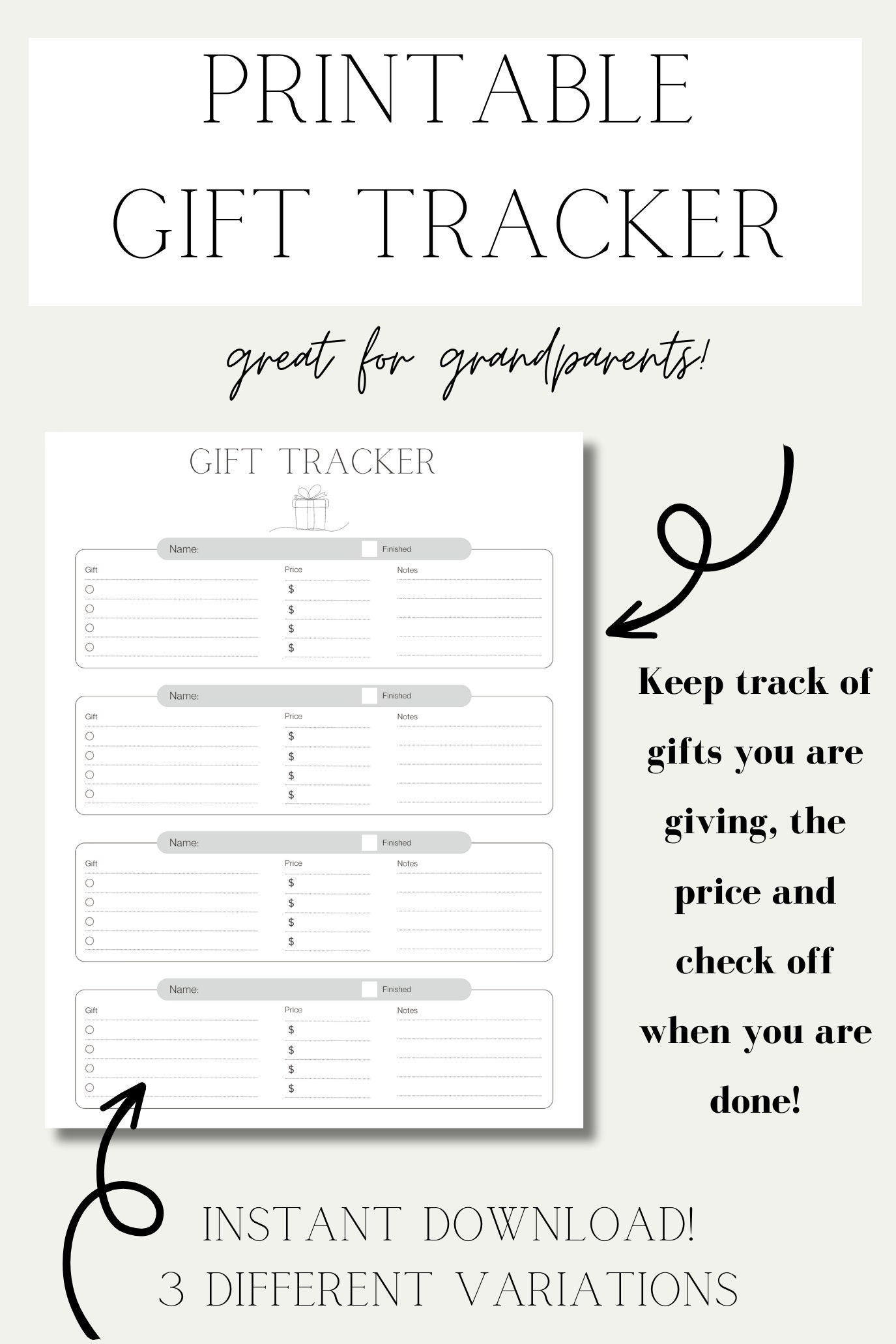 Gift Tracker Printable for Organizing Holiday and Birthday - Etsy