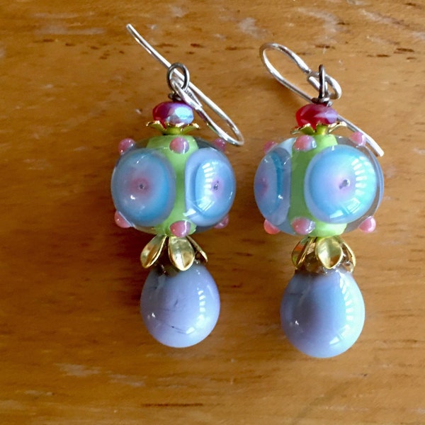 Blue Lampwork earrings Artisan Handmade Charms Beads OOAK Gift Luxe Jansbaubles