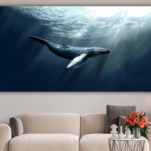 Whale Modern Artwork on Canvas Whale  Wall Decor Big Blue Whale Original Art For Room  Underwater Life Wall Art Set Whale Art Gift