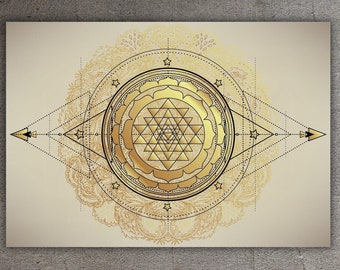 Sri Yantra Print Yoga Art Meditation Wall Decor Hindu Art, Kundalini Yoga Large Canvas, Shri Chakra Poster Sacred Geometry Canvas Wall Art
