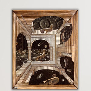 Maurits Cornelis Escher Canvas Wall Art,M.C. Escher Another World Poster Print,Another World Print Art,Modern Wall Art Decor,Famous Wall Art