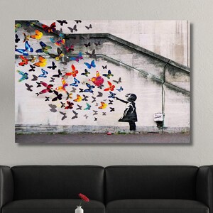 Banksy Butterfly Girl Print Art, Banksy Butterfly Girl Graffiti Canvas Print, Banksy Butterfly Girl Wall Art, Street Graffiti Art Wall Decor