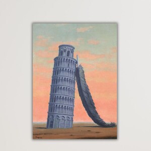 Arte de impressão de René Magritte Pisa, Obras de arte de Rene Magritte, René Magritte Pisa com pinturas de penas Artes de parede em tela, Torre de Pisa Impressão de arte em tela