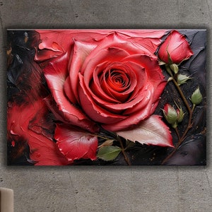Hermoso lienzo de arte de pared con rosas rojas, impresión artística de flores, impresión artística de papel tapiz de flores, impresión de póster de arte de rosas enmarcadas, arte de pared con flores, papel tapiz de rosas