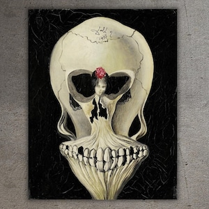 Skull Illusion,Ballerina in a Death&#39;s Head,Salvador Dali Skull Balerina Poster Print Art Canvas,Dali Exhibition Poster Art,Fine Art Print