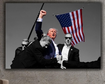 American Flag Canvas Wall Art,Donald Trump Survived Assassination Attempt Poster Art Canvas Wall Art,Trump canvas president Poster president