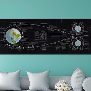 Plano de voo da missão Apollo 11, arte em tela da NASA, imagem do plano de voo da missão lunar Apollo 1967, trajetória de voo, arte de parede em tela grande