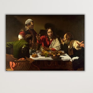 Caravaggio Arts,Vintage Poster Art,Michelangelo Caravaggio Supper at Emmaus Poster Print Canvas Wall Art,Elder&#39;s Masterpiece on Canvas Arts