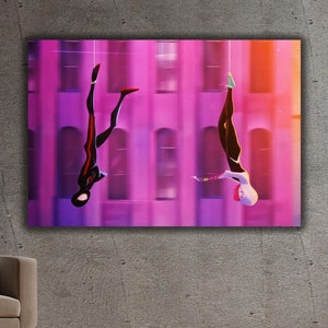 SpiderMan Across The Spider-Verse Canvas,Spiderman and Gwen Stacy Together Poster, Spider-Man Across The Spider Verse Poster,Kids Room Decor