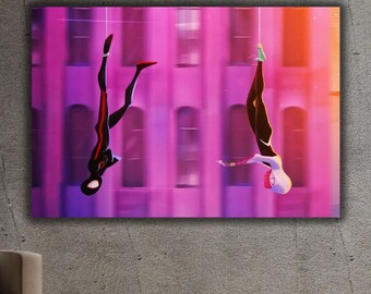 Spider-Man Across The Spider-Verse Leinwand,Spiderman und Gwen Stcy Zusammen Poster, Spider-Man Across The Spider Verse Poster, Kinderzimmer Dekor