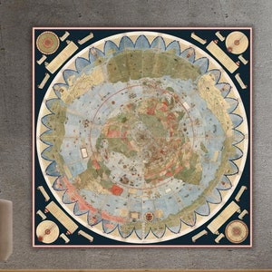 1587 par Monte Urbano affiche, grande carte murale du monde, ancienne carte de la terre plate prête à accrocher sur toile, carte ancienne du XVe siècle, carte de la terre plate