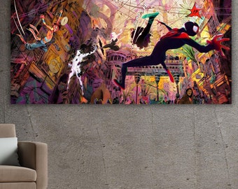 Spiderman Canvas Poster,Game Room Man Cave Decor,Spider-Man Into the Spider-Verse Canvas Wall Art,Gift for Kid,Across The Spider-Verse