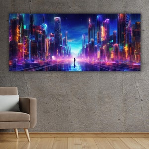 Cyberpunk City Wall Art,Neo Futuristic Cyberpunk City Poster Art Canvas,Man Cave Home Wall Decor,Living Room Wall Decor,Neo Futuristic Arts