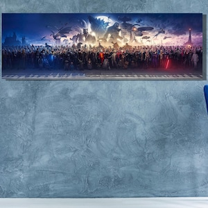 Superhero&#39;s Poster Print,150 Movie Blockbuster Characters Panorama Canvas Wall Art,Movie Fan Gift,Movie Wall Decor,Kids Room Wall Art Decor