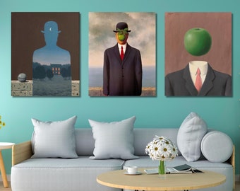 Set of 3 René Magritte Art Canvas,René Magritte Paintings Wall Art,René Magritte Artworks,Famous Wall Arts,René Magritte Print,Vintage ARt