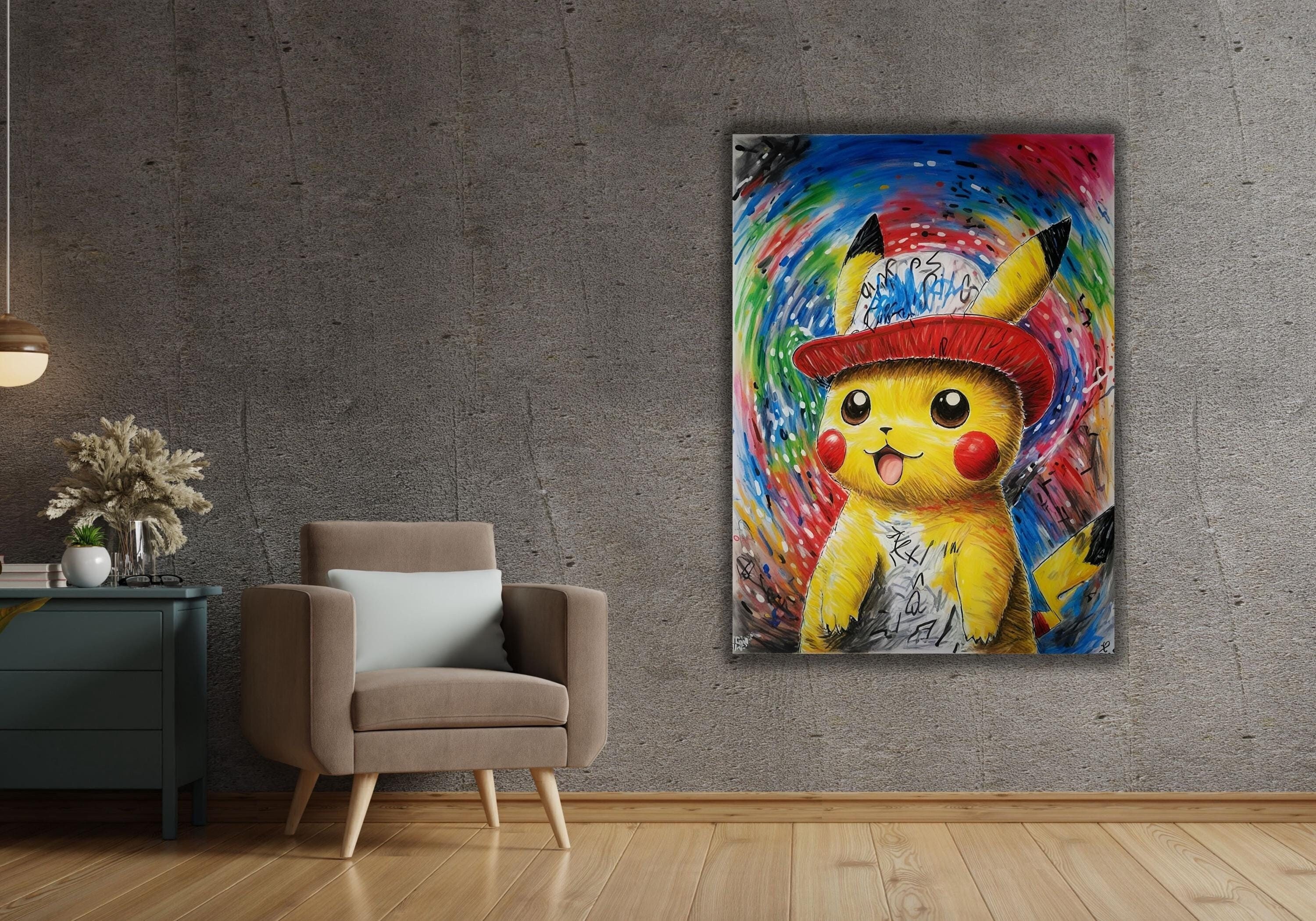 Van Gogh Pikachu Print,pikachu Canvas Wall Art,van Gogh Pikachu Design Poster Art Print,gift for ...