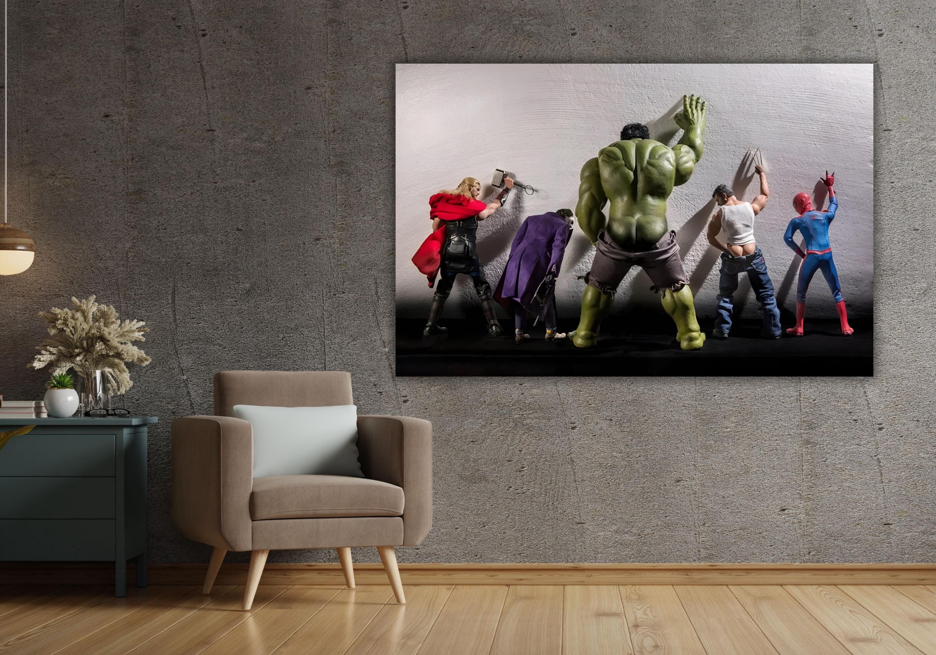 Superheroes Canvas Wall Art,Avengers Movie Toilet Superheroes Poster Art Print,Kids Room Wall Art,Avengers Art,Movie Toilet Ready To Hang