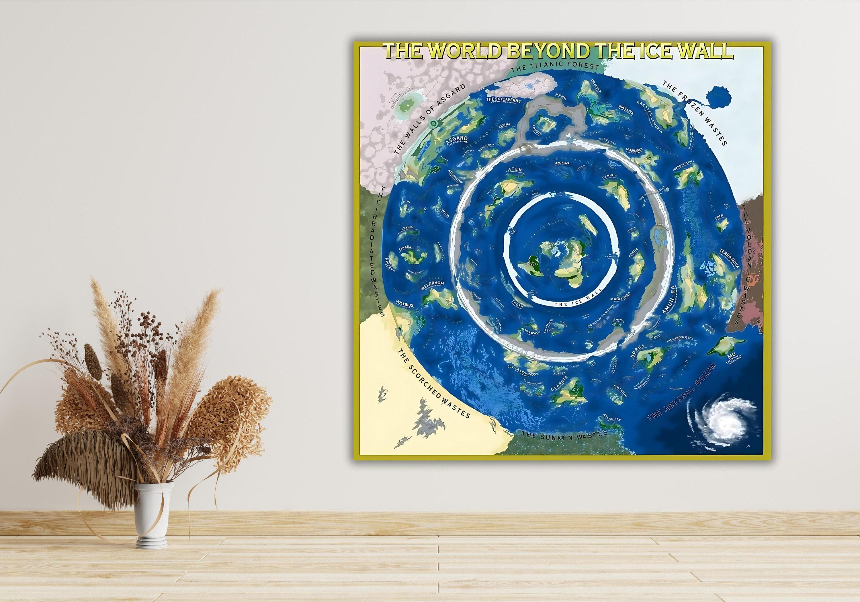 Flat Earth Map,semi-glossy Canvas Poster,world Beyond the Ice Wall