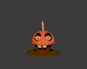 3D STL model of a cupcake inspired by FNAF for printing, cosplay, and games, including Five Nights at Freddy's textures!