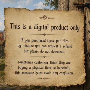 May include: A parchment-style sign with the text "This is a digital product only." Additional text clarifies the product type and refund information. A medieval-style banner with a lion emblem hangs to the right.