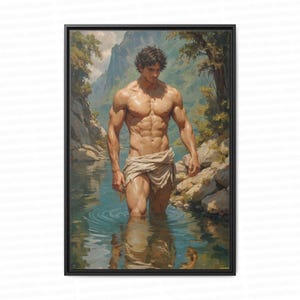Narcissus Canvas Wall Art: Mythical Male Figure Painting