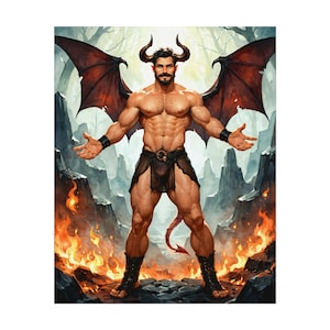 Warm Embrace Rolled Posters, Multiple Sizes - Muscular Mythical Demon Welcomes you into his Arms.  This Handsome Devil Smiles at You Eagerly
