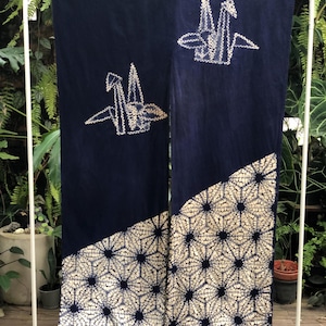 Indigo Shibori Noren Vorhang: Origami Kranich Japanischer Türteppich