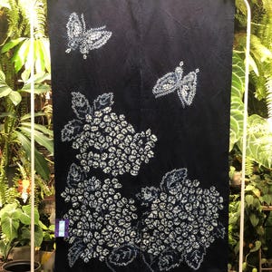 Handgemachter Indigo Shibori Noren Vorhang: Japanische Wanddeko