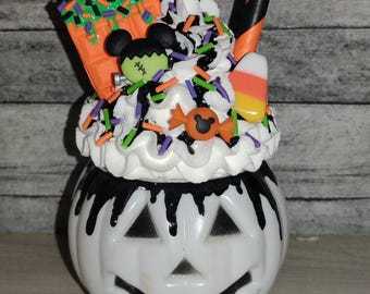 Mini calabaza de Halloween, adorno de taza de imitación de nata montada, decoración de ratón para Halloween
